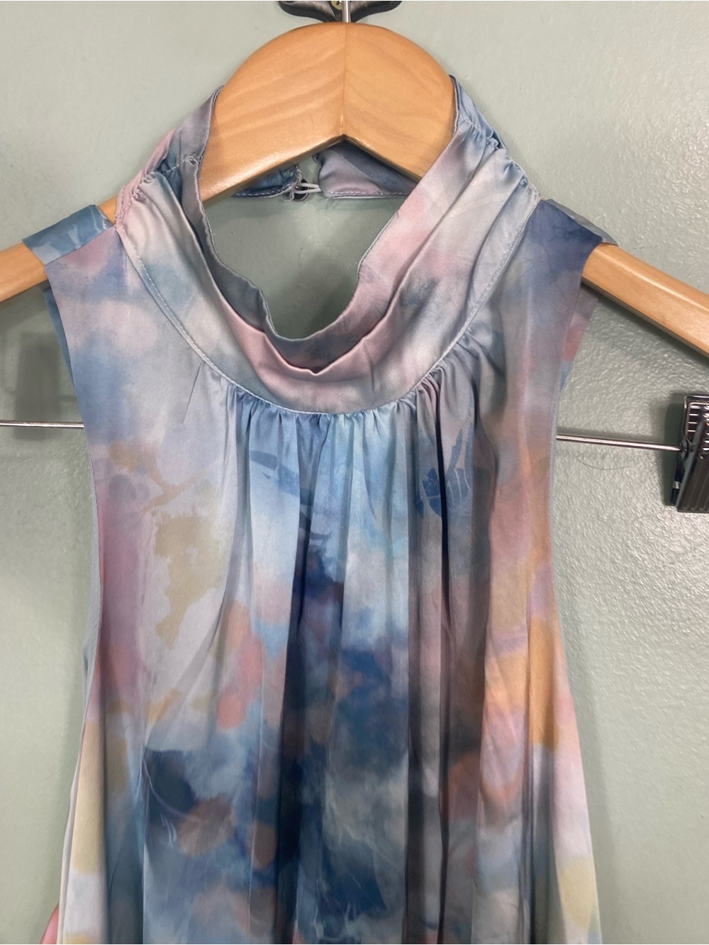 Anthropologie Blue Sleeveless Halter A Line Midi Dress Sundress Large Tie Dye - Picture 4 of 9